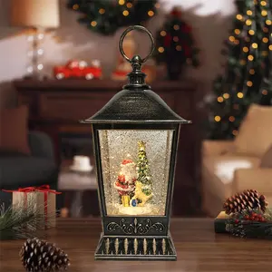 Retro Natal Santa Lanterna Com Música Spainning Lanterna De Água Bateria Operação Snow Globe Natal Lanterna Decoração