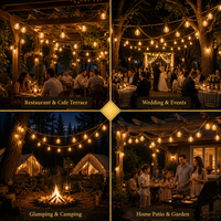 Guirnalda de Luces Solares con Cable de Cáñamo, IP44, 5-25M, Estilo de Bombilla Personalizable, Reemplazable, 3500K, Ra80, para Restaurante, Boda, Camping, OEM