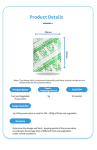 Vente directe usine : Réactifs chimiques absorbants <span class=keywords><strong>O2</strong></span>, CO2, C2H4 pour l'entreposage prolongé des fruits et légumes – Sachets déshydratants - Product Image 4