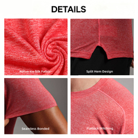 T-shirt de sport en mélange nylon-polyester 80 GSM, toucher frais, poignets sans couture, ourlet fendu, antibactérien 7A, séchage rapide