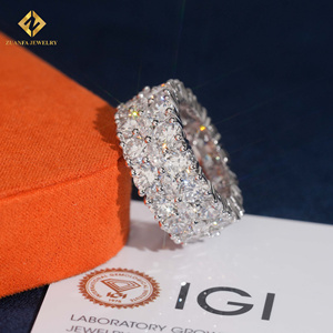 Anillo de Eternidad para Hombre con Tres Hileras de Piedras, Joyería de Lujo para Boda, Plata S925, Diamantes Cultivados en Laboratorio con Forma Redonda y Marquesa, Certificado IGI - Product Image 1