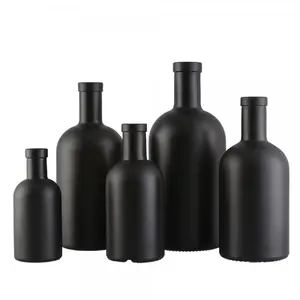Mat siyah cam Gin şişe 500ml 750ml buzlu siyah ruh likör votka cam şarap şişesi 750ml cam zeytinyağı şişesi