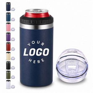 Custom Logo Powder Coated Vacuum <b>Insulated</b> <b>Mug</b> 16Oz 4 in 1 Can Cooler Stainless Steel Tumbler With 2 Lids - Product Image 1