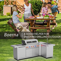 Meubles de cuisine BBQ modulaires en acier inoxydable à 6 brûleurs personnalisables, étanches, pour îlot extérieur, prêts à assembler