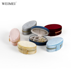 Boîte à bijoux ovale en velours WEIMEI, portable, avec logo personnalisé, boîte à bijoux de couleur pour boucles d'oreilles, colliers, rangement de bijoux pratique pour les voyages - Product Image 4