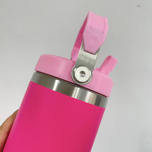 Flamingo Flip Straw 30 <span class=keywords><strong>oz</strong></span> gobelet isolé sous vide en acier inoxydable gobelet de voyage enduit de poudre avec poignée couvercle Ang - Product Image 3