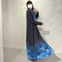 Hijab en mousseline de soie imprimé fleur dégradé élégant ensemble Abaya vêtements musulmans islamiques Robe de soirée robe Kimono Cardigan Robe pour femmes