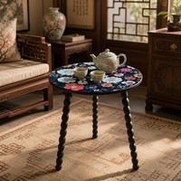 Table ronde à pieds spirale motif mandala, pieds torsadés en bois massif détachables, table d'appoint, table basse, table d'appoint portable pour petits espaces domestiques