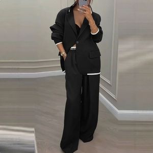 Nouvel ensemble de vêtements pour femmes automne-hiver : <span class=keywords><strong>veste</strong></span> à manches longues élégante et <span class=keywords><strong>pantalon</strong></span> décontracté à jambes larges - Product Image 1