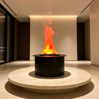 Cheminée électrique circulaire à vapeur de brume, en métal, pour hôtel, avec flamme LED et télécommande