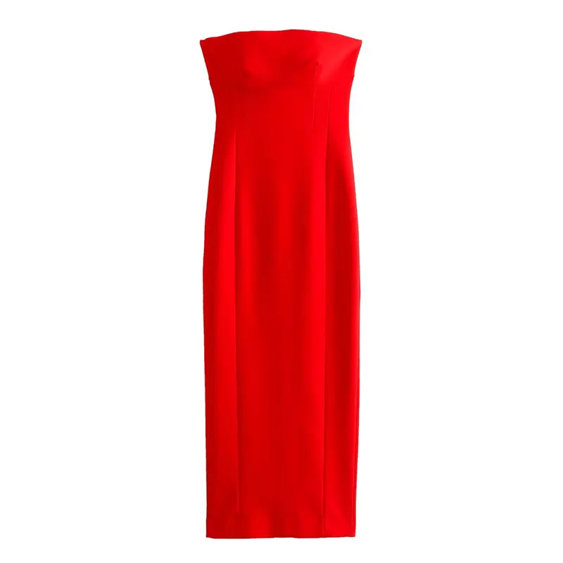 TAOP&ZA 2023 new women's off-shoulder design dress long skirt slit tight tube top red midi dress 9172777