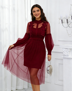 Joyinspring Summer <b>Plus</b> <b>Size</b> French-Style Light Green Lace Casual A-Line Tea-Length <b>Dress</b> with Lantern Sleeves O-Neck Collar - Product Image 5