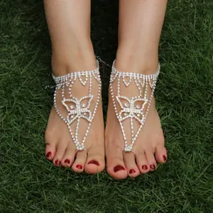 1 Pieces Fashion Crystal Butterfly Bride Anklets For Women Wedding Ankle Bracelets Barefoot on Foot Toe Chain Party Jewelry