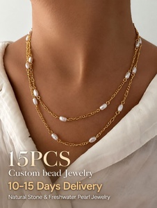 Collier Multicouche Classique Tendance en Perles de Cristal et de Culture d'Eau Douce, Bijou Étanche en Zircon Plaqué Or 18K Unisexe - Product Image 1