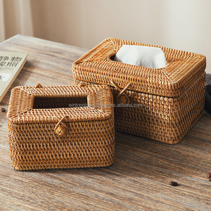 Hot Sale Rattan Rectangle <b>Tissue</b> Box Cover Decorative Woven <b>Facial</b> <b>Tissue</b> Holder with Lid - Product Image 1