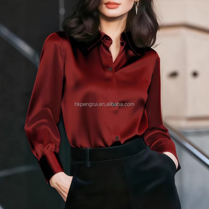 Spring/Summer Casual Fashion Plain Dyed <b>Blouse</b> Professional Breasted <b>Satin</b> Shirts Women's gold <b>Satin</b> <b>Blouse</b> Long Sleeve - Product Image 3