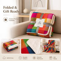 Couverture Polaire Sherpa Double Face Épaisse et Chaude à Carreaux Colorés pour Canapé, Lit et Voyage, Personnalisable avec Logo – Vente en Gros