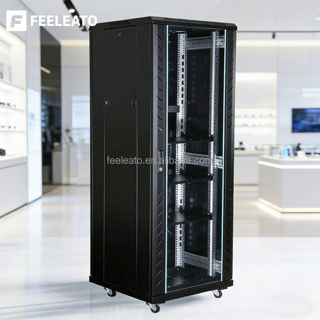 19inch 42U Server Rack Cabinet SPCC Steel Powder Coated Tempered Glass Door in Stock
