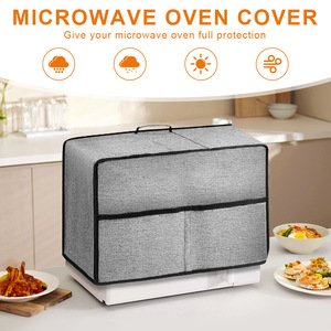 Microwave Oven Dust Cover Gray Fabric Waterproof Kitchen Appliance Protector For Freestanding Use - Product Image 4