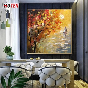 HOTEN Large Framed Abstract Red Seascape Couple Oil Painting Pure Hand-Painted Wall <strong>Art</strong> for Home Decor Canvas Support Base - Product Image 3