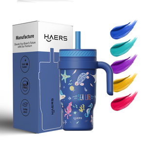 Haers gepersonaliseerde logo voedselveilige geïsoleerde sportfles voor kinderen met rietje - Product Image 2