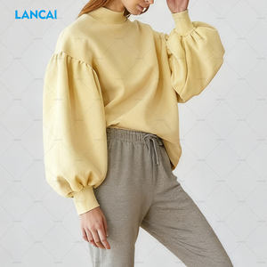 OEM ODM Logo brodé de haute qualité Sweats à capuche d'hiver à manches lanternes 100 % coton pour femmes - Product Image 3