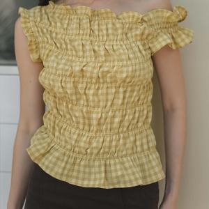 Blusa de Moda de Manga Larga para Primavera y Otoño, con Hombros Descubiertos, Estampado a Cuadros, Plisada, Casual, Elegante, Transpirable, Ligera y Cómoda - Product Image 2