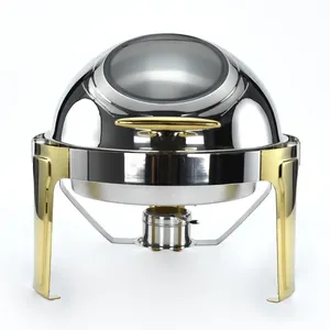 Roll top chafing dish stainless steel round buffet food warmer with electric / alcohol furnace