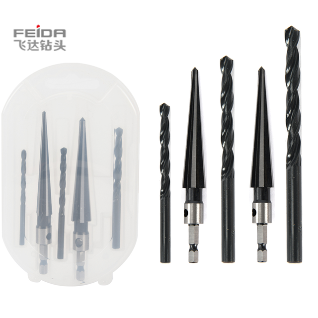 FEIDA Taper Reamer Set DIN338 Standard Titanium Plated Right Hand Round/Hexagonal Shank for Steel Application