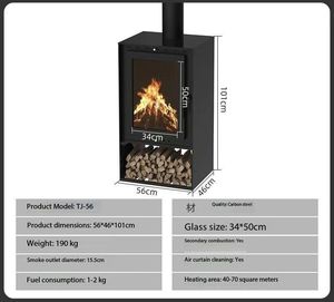 Chimenea Estrecha de Leña, <span class=keywords><strong>Horno</strong></span> de Acero al Carbono, Chimenea Integrada para Uso Interior, Estilo Simple - Product Image 3