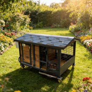 Mangeoire Rotative pour Animaux de Compagnie, Maison Pliable, Conception Étanche, Toit <span class=keywords><strong>en</strong></span> Bois et Acier Inoxydable, Facile à Nettoyer, Style Moderne, Petite Taille - Product Image 1