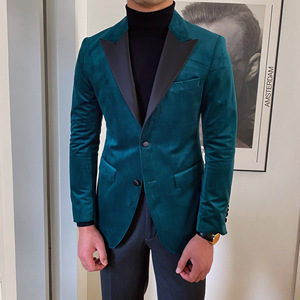 Nouveau design – Veste de costume de mariage formelle à simple boutonnage, <span class=keywords><strong>blazer</strong></span> de smoking en molleton ajusté pour marié - Product Image 4