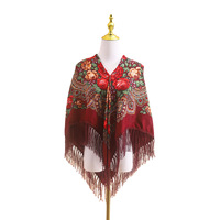 Selendang Poliester Muslim Etnis Rusia 110cm, Retro Klasik Persegi, Hangat, Cantik, Multiwarna, Motif Ledakan Lintas Batas