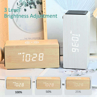Reloj Despertador LED de Madera con Carga Inalámbrica Rápida de 15W, Función de Memoria, Pantalla de Temperatura, Alarma Doble, Recargable