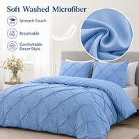 Parure de lit décorative de luxe pour hôtel, bleu uni, plissée, douce, lavée, sur mesure, pour adulte, vente en gros