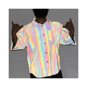 factory custom new design stripe rainbow color washable foldable reflective fabric men's shirt for outdoor night running safety
