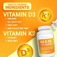 Capsules de Vitamine D3 K2 pour Adultes, Flacon de 120 Comprimés, 10000 UI Vitamine D, 100 µg Vitamine K2, Complément Alimentaire pour le Soutien Osseux, Vente en Gros OEM