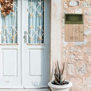 Boîte à clés Tenture murale porte en bois installation murale boîte de rangement de boîte aux lettres, pour clés et courrier armoire de rangement efficace - Product Image 6