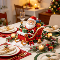 Figurine en résine du Père Noël sur traîneau, décoration de table de Noël avec boîtes cadeaux et cloche, ornement de maison pour les fêtes, cadeau de Noël pour la famille