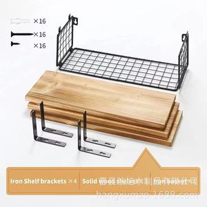 <b>Wall</b> <b>Mounted</b> Wooden Storage Rack 3 Tier Iron Wood Combination <b>Shelf</b> For Kitchen Living Room Plant Display - Product Image 4