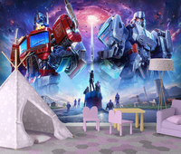 Transformers Optimus Prime Mural 3D Robot Sci-Fi Décoration Murale en Papier Haute Définition Écologique Imperméable pour Chambre d'Enfant et Salle de Jeux