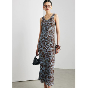 Robe 100% Soie <span class=keywords><strong>de</strong></span> Mûrier pour Femme, Élégante, Vintage, Sans Manches, Longue, Imprimé Animal, Crêpe <span class=keywords><strong>de</strong></span> <span class=keywords><strong>Chine</strong></span>, Jupe Droite, 2026 - Product Image 1