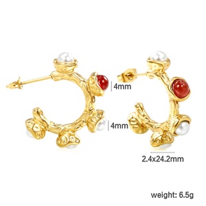 Pendientes de Aro Huggies de Acero Inoxidable con Baño de Oro, Diseño Martillado y Retorcido, con Perlas, Piedras Naturales y Circonitas, que no se deslustran - Product Image 4