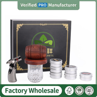 Nouveau Kit Fumeur à Cocktails en Forme de Baril en Bois avec Torche, Infuseur à Boissons en Verre, Fumeur à Whisky en Bois de Sapele, Cadeau pour Bar et Maison