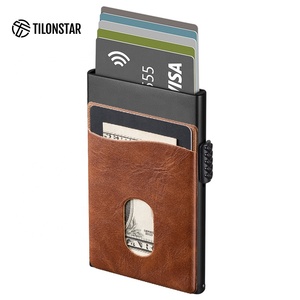 TILONSTAR TVC305 Wholesale Pop up RFID Blocking Aluminium Men Credit <b>Card</b> <b>Holder</b> With Leather Money Pocket - Product Image 1