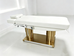 Luxury Modern Beauty Salon Spa Equipment Gold Metal Double Cylinder Base 3/4 Motors Professional Electric Facial Massage Bed - Product Image 3