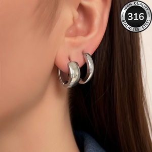 2 paires de boucles d'oreilles larges européennes et américaines, en acier titane plaqué or, style cercle large, bijoux tendance - Product Image 4
