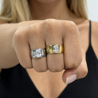 Breiter Edelstahlring mit tropfenförmigem Zirkon, europäisch-amerikanischer Luxusmode, verstellbarer Schmuck, lichtbeständig
