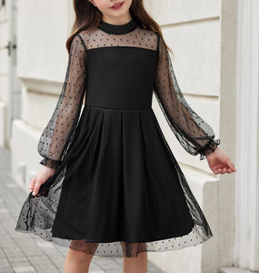 Kız çocuk elbiseleri örgü uzun kollu parti elbisesi yuvarlak boyun rahat düz elbise çocuk çocuklar için A-line Midi elbiseler - Product Image 2