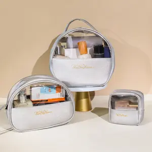 Customized Waterproof Cosmetic Bag Large Capacity Pu Transparent Wash Bag Travel Storage Bag With Handle